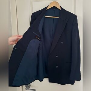 Yves Saint Laurent Blue Pin Stripe Suit Jacket.